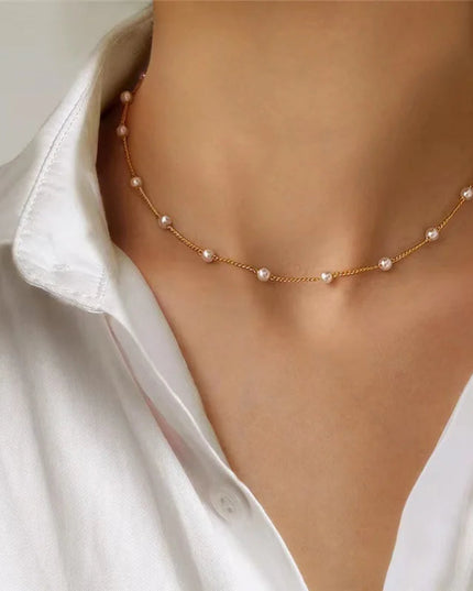 FTCY 3pcs Women's Pearl Necklace Set 14K Gold Fashion Love Heart Pendant Waterproof Hypoallergenic Collarbone Neck Chain Jewelry