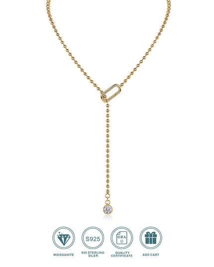 JIUZUAN Moissanite Y-Shape Necklace, S925 Silver, 18K Gold Plated, Elegant Jewelry for Women, Perfect Xmas Gift