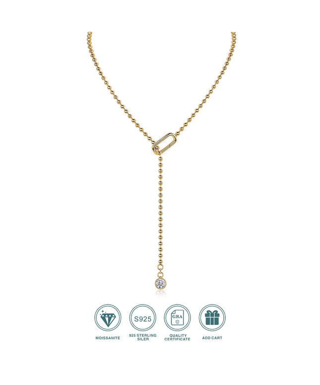 JIUZUAN Moissanite Y-Shape Necklace, S925 Silver, 18K Gold Plated, Elegant Jewelry for Women, Perfect Xmas Gift