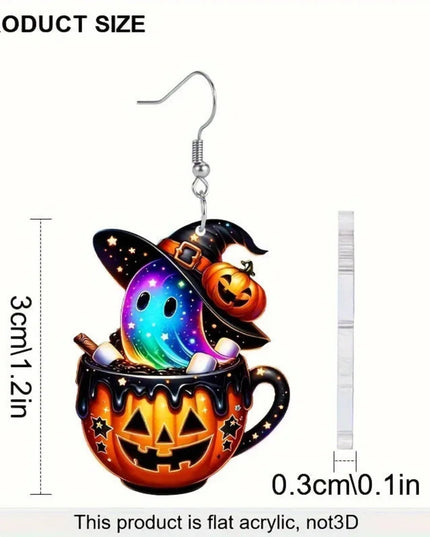 Halloween Pumpkin Witch Hat Acrylic Dangle Earrings Personality Rave Ghost Rainbow Earrings for Women Colorful Funny Jewelry