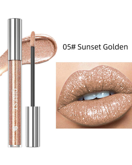 QIBEST shimmer lip gloss beauty girl diamond glitter lip tint waterproof long lasting 6 colors gray flash liquid lipstick makeup