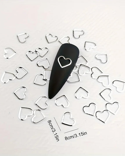 100pcs Shimmering Gold Heart Nail Studs Silver Nail Art Charms Star Metal Nail Decals DIY 3D Nail Decorations for Women & Girls