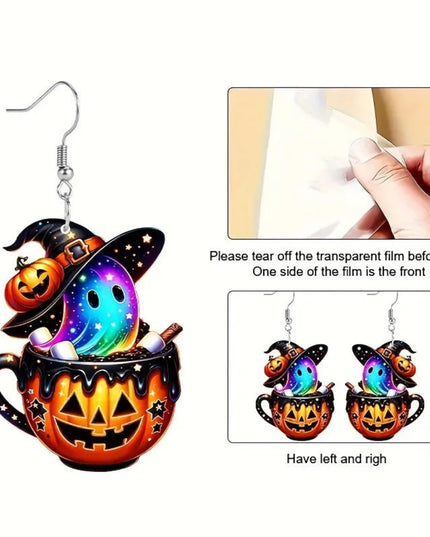 Halloween Pumpkin Witch Hat Acrylic Dangle Earrings Personality Rave Ghost Rainbow Earrings for Women Colorful Funny Jewelry
