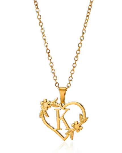 Heart Initial Letter Necklaces For Women Gold Color Stainless Steel Chain A-Z Alphabet Pendant Necklace Birthday Jewelry Gift