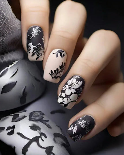 24pcs/set Medium long fake nails for women Spring summer flowers butterfly bee design faux ongles tips press on false nail art