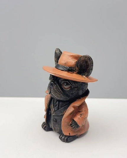 Gothic Halloween Small Dog Figurine with Witch Hat and Jacket Spooky Statue for Shelf Decor and Display