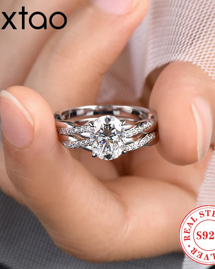 OXTAO 7x9mm 2.0 Carat  Oval Cut Moissanite Engagement Ring Set 925 Sterling Sliver Wedding Promise Bands Jewelry for Women