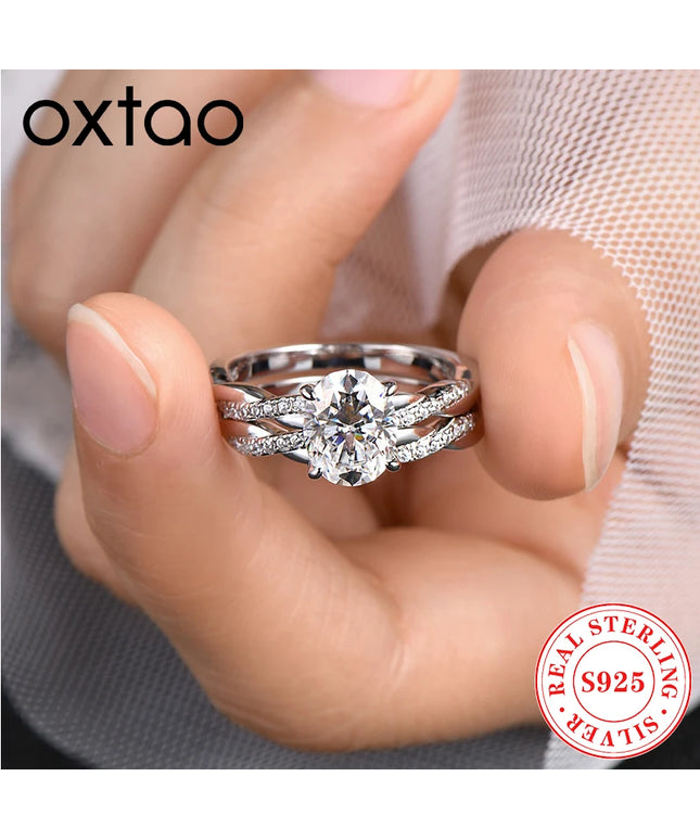 OXTAO 7x9mm 2.0 Carat  Oval Cut Moissanite Engagement Ring Set 925 Sterling Sliver Wedding Promise Bands Jewelry for Women