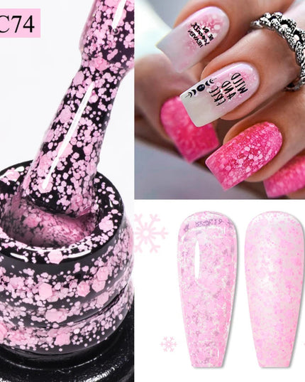 7ml Snowflake Gel Nail Polish UV LED Semi Permanent Milky White Pink Glitter Snow Sequins Gel Nails Art Design Varnish Manicure