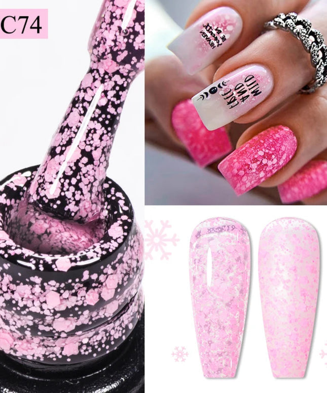 7ml Snowflake Gel Nail Polish UV LED Semi Permanent Milky White Pink Glitter Snow Sequins Gel Nails Art Design Varnish Manicure