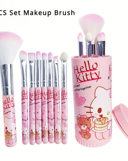 8pcs/Set Kawaii Hello Kitty Makeup Brush Collection Portable Adorable Rotate Design Makeup Brush Foundation Beauty Tools Gift