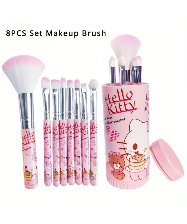 8pcs/Set Kawaii Hello Kitty Makeup Brush Collection Portable Adorable Rotate Design Makeup Brush Foundation Beauty Tools Gift