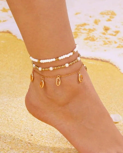 Colorful Starfish Pendant Rice Beads Beaded Anklet for Women Summer Fashion Multi-layer Bracelet Anklet Bohemian Leg Jewelry