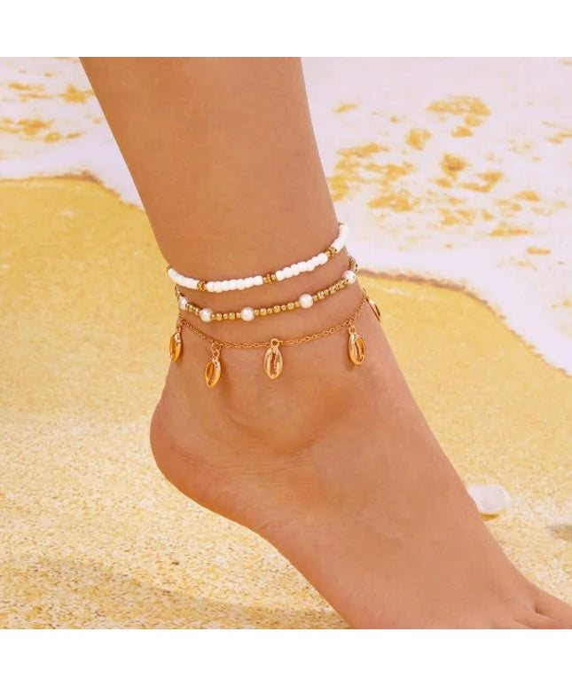 Colorful Starfish Pendant Rice Beads Beaded Anklet for Women Summer Fashion Multi-layer Bracelet Anklet Bohemian Leg Jewelry