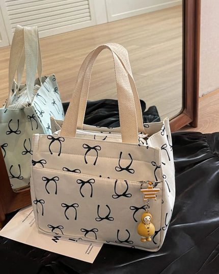 Casual Handbag with Handle Bow Print Tote Bag Lightweight Hobo Bag for Women Work Picnic Beach