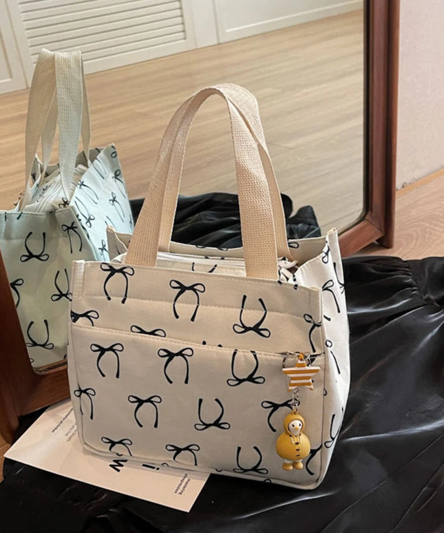 Casual Handbag with Handle Bow Print Tote Bag Lightweight Hobo Bag for Women Work Picnic Beach
