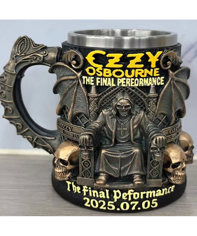 Ozzy Osbourne The Final Performance 3D Mug Stainless Steel Skull Water Cup Halloween Commemorative Mark Cup Gift for Fans Men