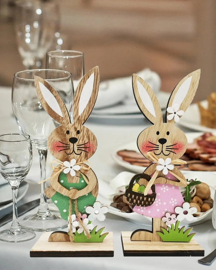 2026 Easter Day Wooden Easter Standing Rabbit Spring Festival Table Ornament Boy Girl Bunny Wood Crafts Happy Easter Party Decor