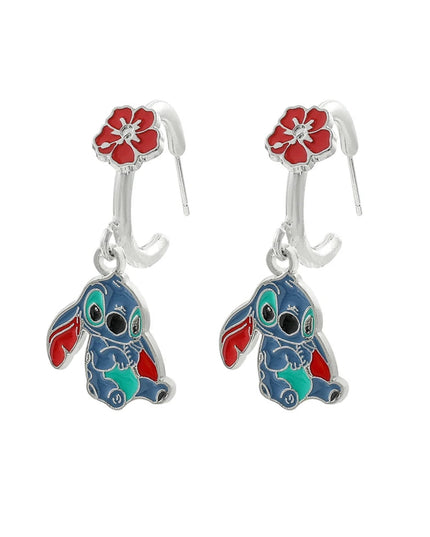 Disney-Cute Cartoon Stitch with Flower Stud Earrings for Women and Teen Girls, Lovely Ear Accessories, Jewelry Gifts for Fans