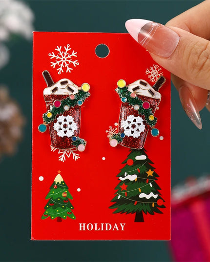 Christmas Drop Earrings For Women Shiny Rhinestone Santa Claus Xmas Tree Snowman Elk Snowflake Long Tassel Dangle Earring Gifts