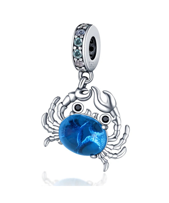 Hot Sale Charms 925 Sterling Silver Blue Crab Charms Beads Fit 3mm Original Bracelet Necklace Women DIY Fine Jewelry Gift Making