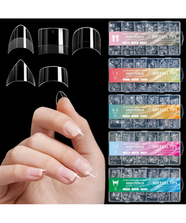 600pcs/Boxed Ultra Short French False Press On Acrylic Nails Tips Almond Square Traceless Manicure Salon Home DIY Fake Nail