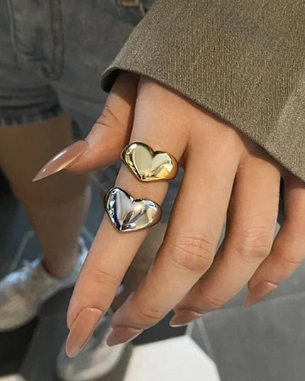 Stainless Steel Simple Smooth Metal Heart Ring for Women Men Y2K Trendy Ring Korean Elegant Party Jewelry Couple Gifts