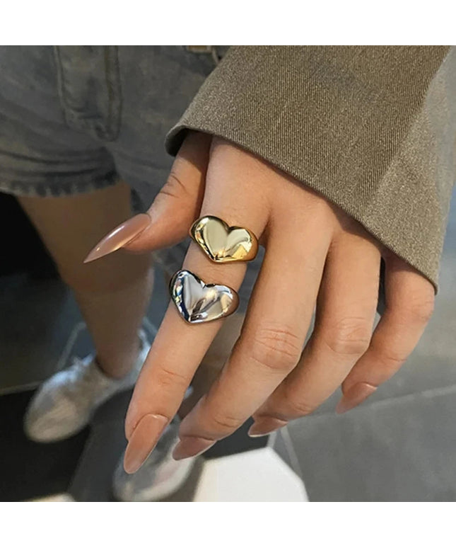 Stainless Steel Simple Smooth Metal Heart Ring for Women Men Y2K Trendy Ring Korean Elegant Party Jewelry Couple Gifts