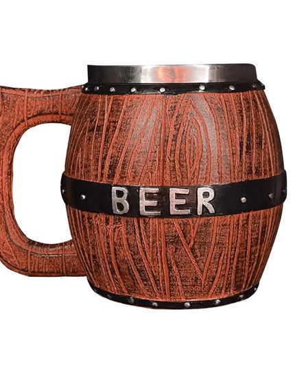 Stainless Steel Wooden Barrel-Shaped Beer Mug Large Capacity Bar Party Wine Utensils  Washable Reusable Beer Mug