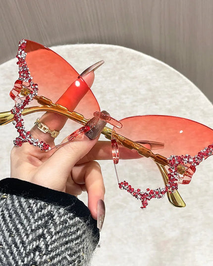 Rimless Butterfly Sunglasses Cat Eye Popular Women Men Shades Small Ellipse Sun Glasses for Female Male Party Traveling Oculos