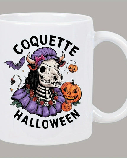 Coquette Halloween Ceramic Mug - Spooky Skeleton Design, Perfect Gift for Coffee Lovers and Halloween Enthusiasts Water cup