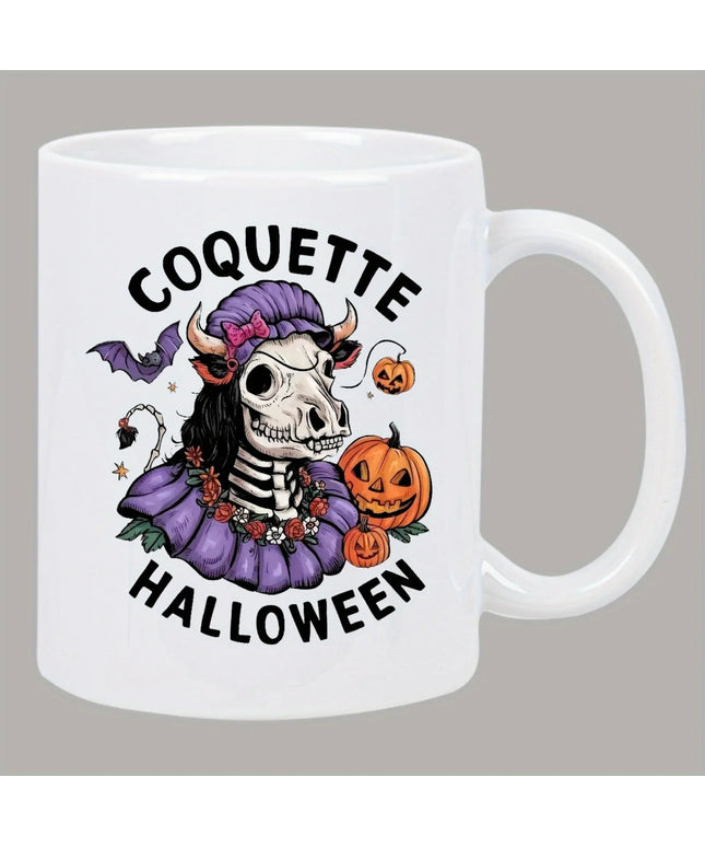 Coquette Halloween Ceramic Mug - Spooky Skeleton Design, Perfect Gift for Coffee Lovers and Halloween Enthusiasts Water cup