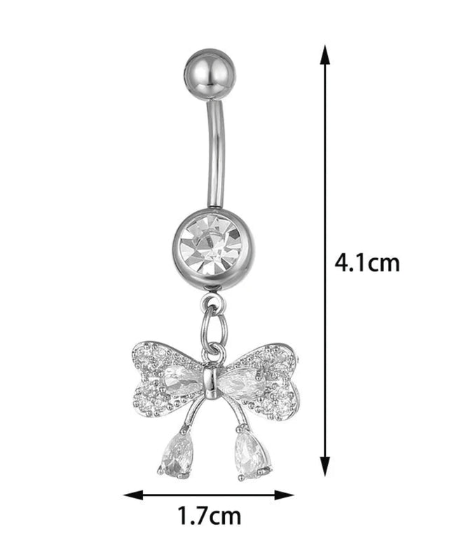 Exquisite Zircon Bow Pendant Belly Button Rings Navel Piercing Barbell For Women Girls Fashion Belly Ring Sexy Body Jewelry Gift
