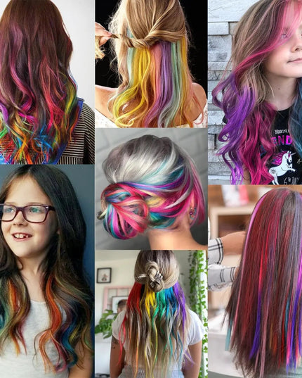 Multi-colors  Clip in Synthetic Hair Extensions 22 inch Rainbow Hairpieces for Girls Women Kids Favor Gift(Colorful Set)