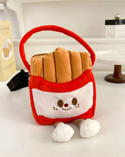 Doll Plush French Fries Handbag Cute Fluffy Crossbody Bag Shoulder Bag Tote Bag Plush Toy Cartoon Hamburger Bag Girl