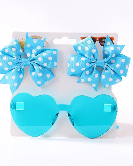 3Pcs/Pack Solid Dot Hair Bows Clip Girls Boutique Bowknot Hair Clips Kids Colorful Heart Sun Glasses Children Hair Accessories