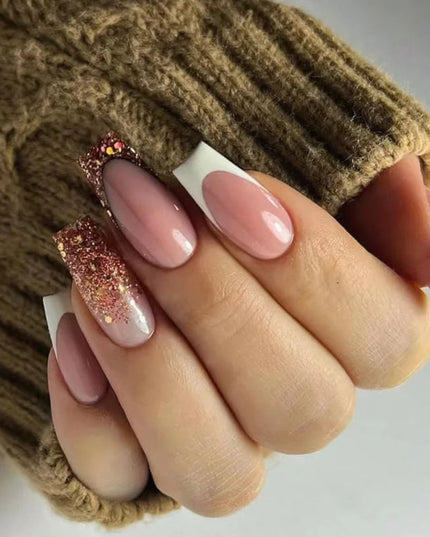 Fashion Colorful Butterfly False Nail Tips With Designs French Coffin Manicure Middle Long Ballerina Fake Nails Set Press on Nai