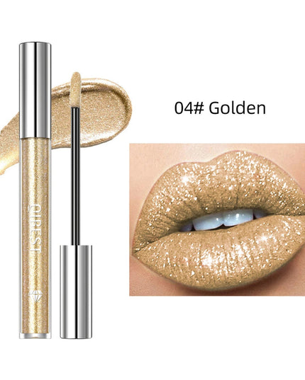 QIBEST shimmer lip gloss beauty girl diamond glitter lip tint waterproof long lasting 6 colors gray flash liquid lipstick makeup