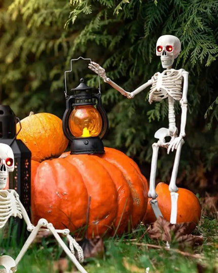 5.4FT Life-Size Light-Up Skeleton Decoration - Realistic Full Body Bones with Movable Joints and Glowing Eyes for Halloween