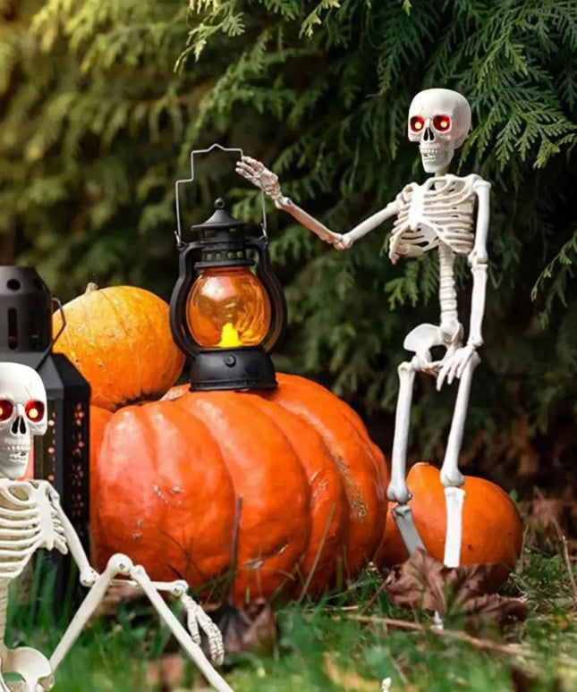 5.4FT Life-Size Light-Up Skeleton Decoration - Realistic Full Body Bones with Movable Joints and Glowing Eyes for Halloween