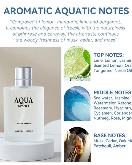 AQUA Perfume for Men EDP 100ML 3.4FL.OZ, Aquatic Aromatic Eau de Parfum, Fresh Lime Musk Ocean Fragrance Spray Men‘s Cologne