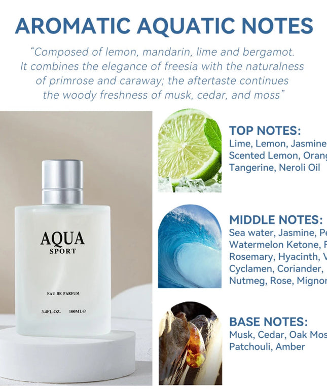 AQUA Perfume for Men EDP 100ML 3.4FL.OZ, Aquatic Aromatic Eau de Parfum, Fresh Lime Musk Ocean Fragrance Spray Men‘s Cologne