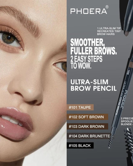 PHOERA 5-Colors Double-headed Eyebrow Pencil Automatic Rotation Ultra-fine Eyebrow Pencil Waterproof Makeup Free Eye Cosmetics