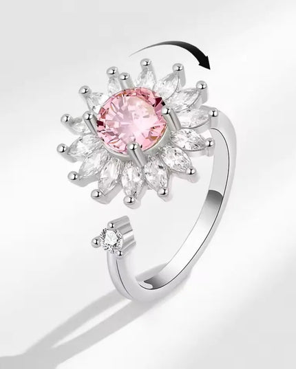 Sam Panda 925 Sterling Silver Sunflower Diamond Zircon Rotatable Ring For Women Gift Relieve Stress Ring Jewelry Wholesale