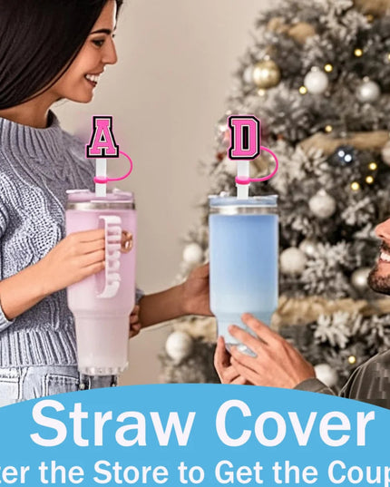 10mm Pink Letter Straw Cover Caps 1PCS Accessories For Cups,Soft Silicone Alphabet Straw Topper Drinkware,Dustproof Straw Caps
