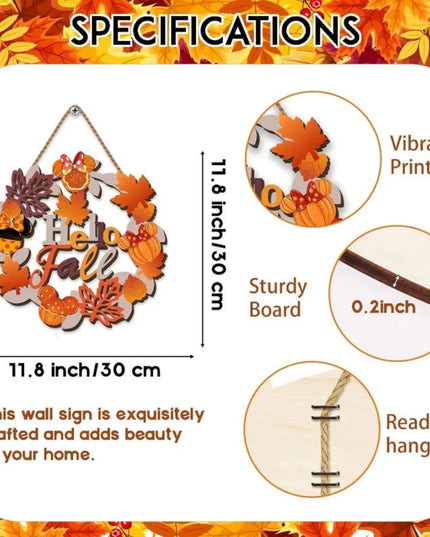 Thanksgiving Wooden Door Hanging - Whimsical Cartoon Mouse Fall Sign with Autumn Wreath & Maple Decor for Front Entryway