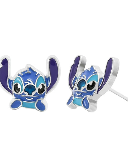 Disney-Cute Cartoon Stitch with Flower Stud Earrings for Women and Teen Girls, Lovely Ear Accessories, Jewelry Gifts for Fans