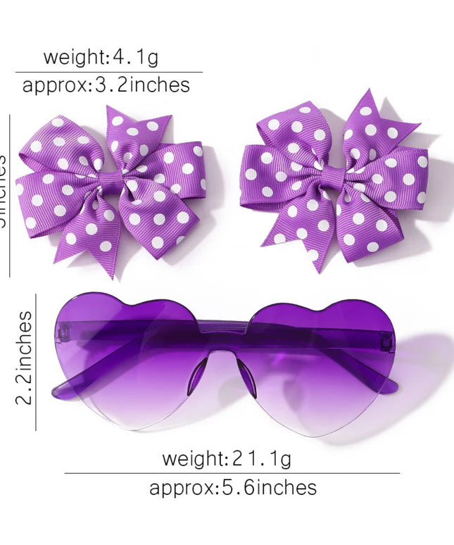 3Pcs/Pack Solid Dot Hair Bows Clip Girls Boutique Bowknot Hair Clips Kids Colorful Heart Sun Glasses Children Hair Accessories