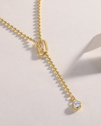 JIUZUAN Moissanite Y-Shape Necklace, S925 Silver, 18K Gold Plated, Elegant Jewelry for Women, Perfect Xmas Gift