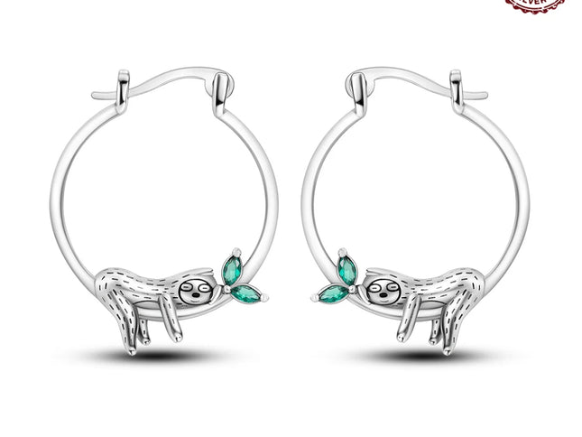 925 Sterling Silver Sloth Animal Series Jewelry Fashion Zircon Circle Hoop Earrings For Women Earring Jewelry Gift Accessories
